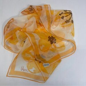 Vintage Vera Neumann Oblong Sheer yellow Floral hand rolled Scarf Verasheer